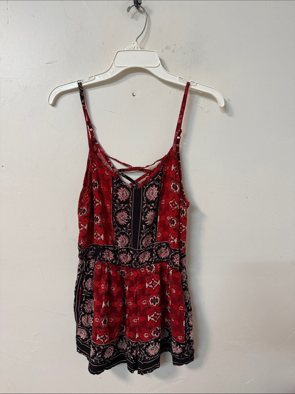 Angie Red and Black Boho Spaghetti Strap romper